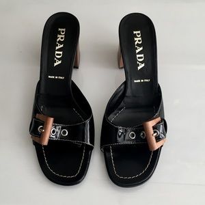 Prada glossy black slip heel